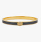 Skinny Pave Button Black & Gold Enamel Bangle