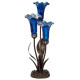 Blue Lily Tiffany Glass 3-Blub Table Lamp