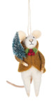 Holiday Mouse Felt Ornament (Brown Coat Holding a Christmas Tree)