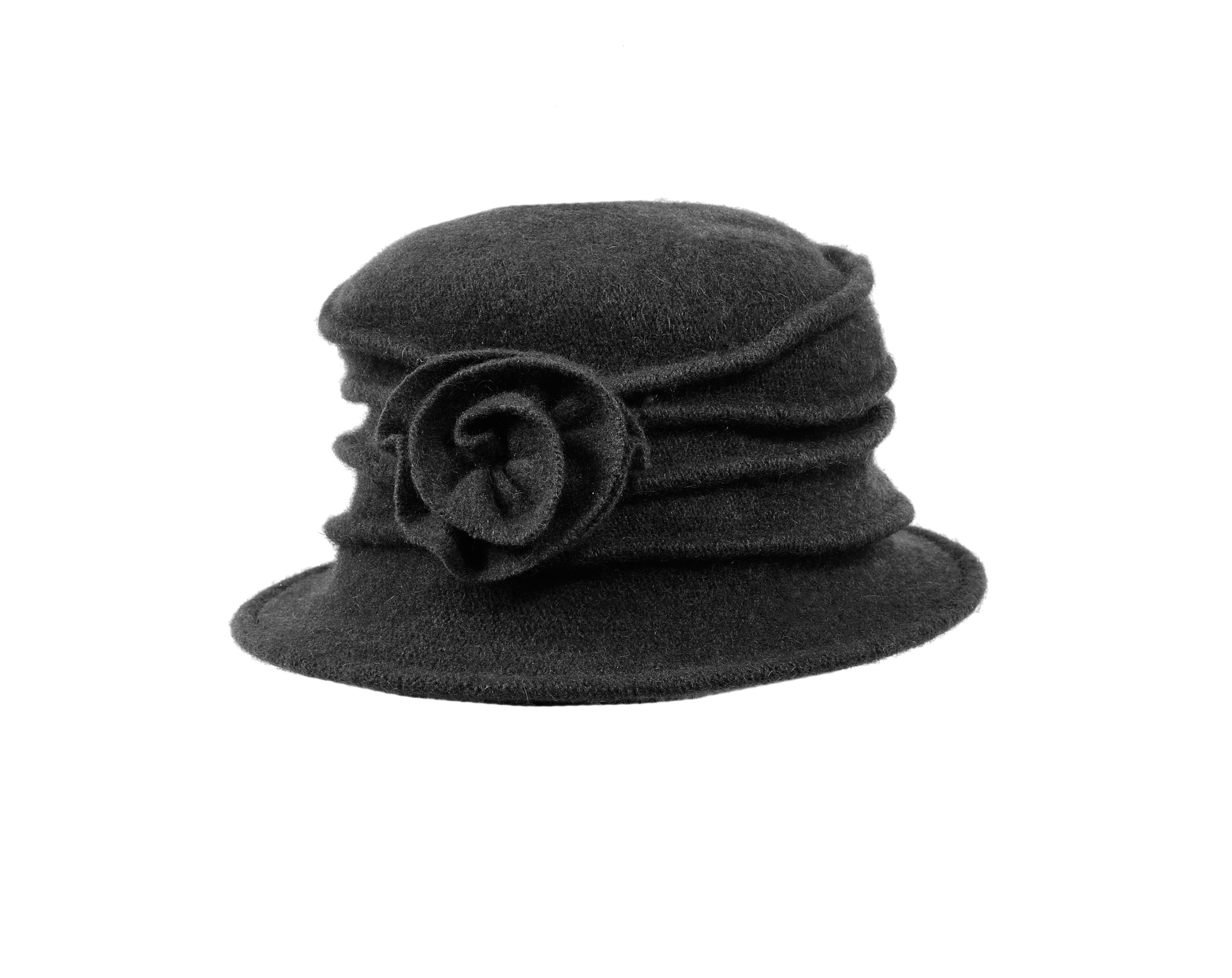 Packable Wool Felt Rosette Cloche Hat, Made in the USA