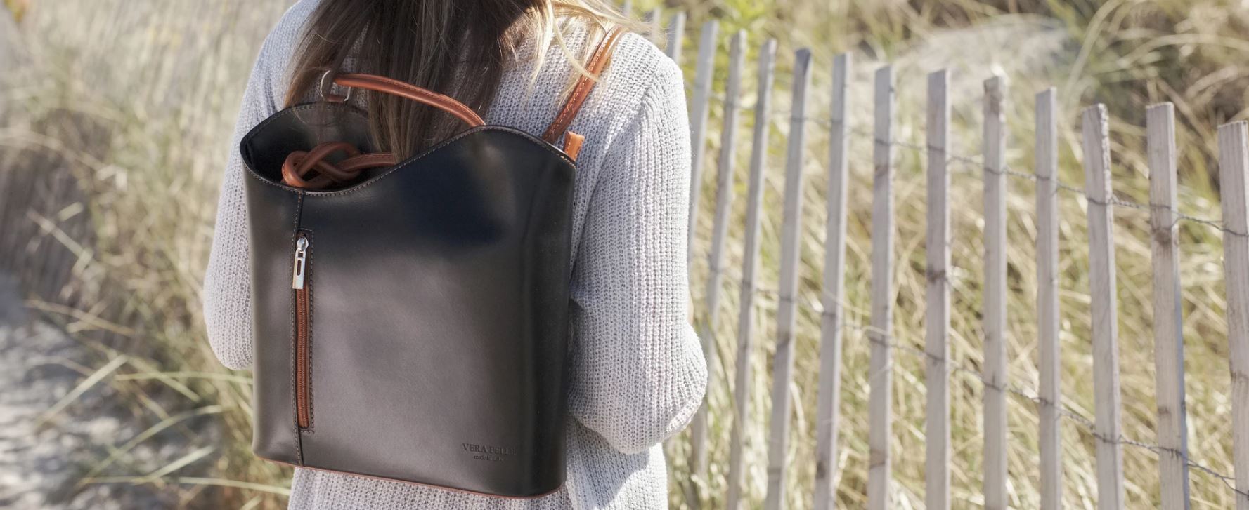 Convertible Italian Leather Backpack/Crossbody Cream & Tan display picture 2