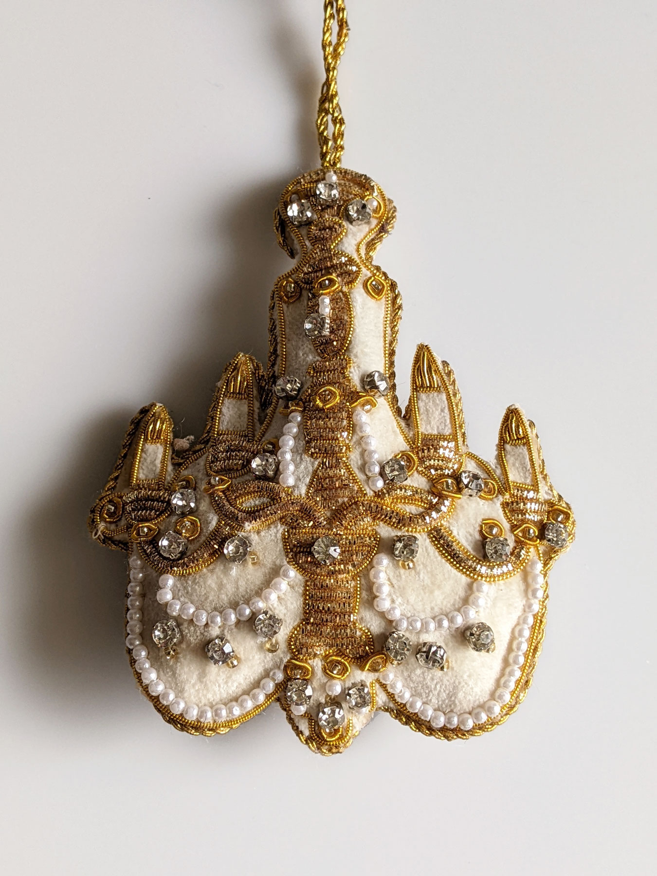 Gilded Chandelier Plush Ornament pearl beading