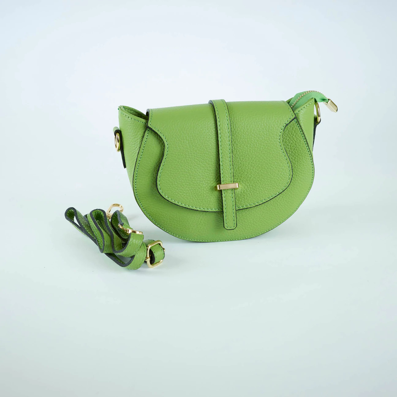 Italian Leather Saddle Handbag Lime Crossbody
