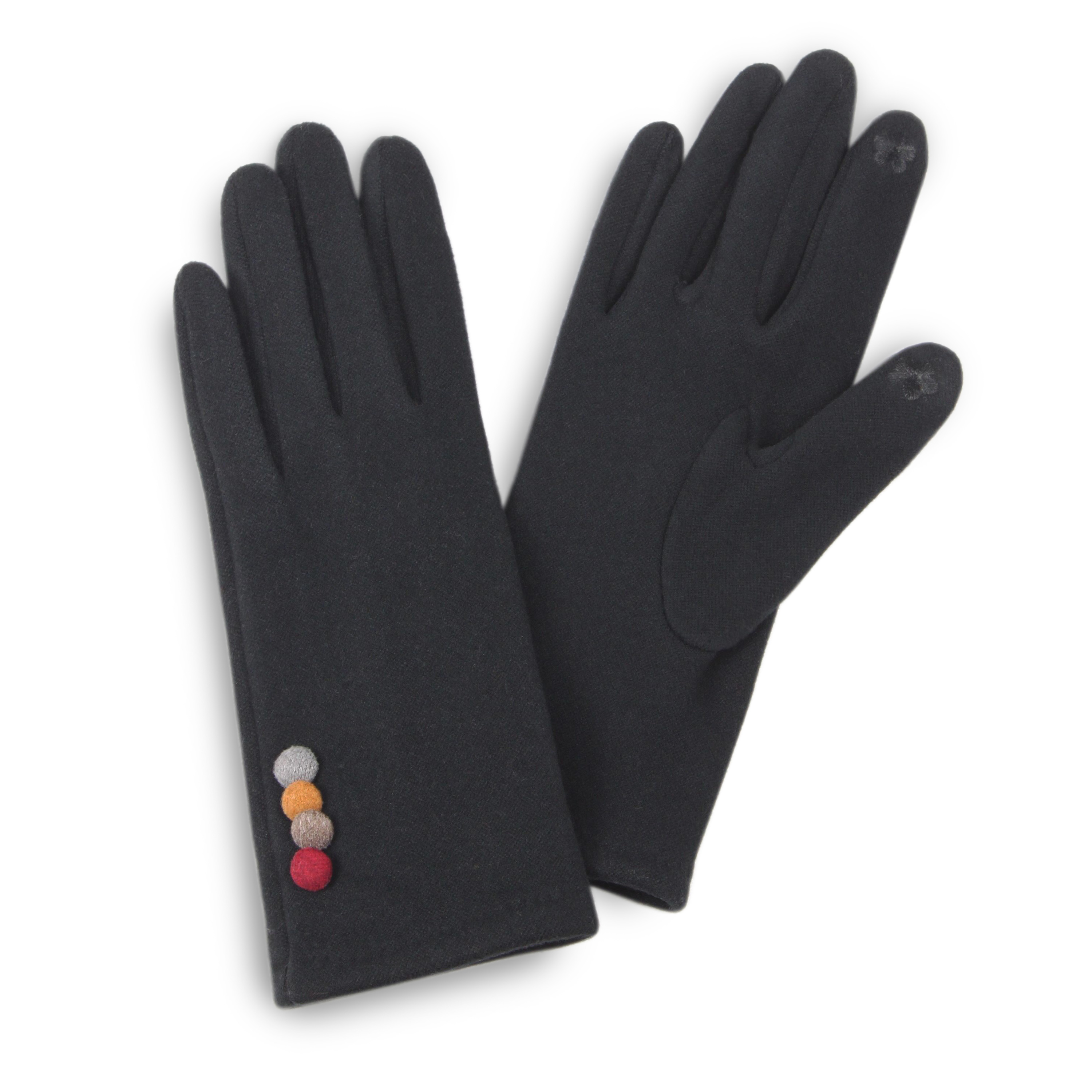 Touchscreen Gloves Button Detail - Black