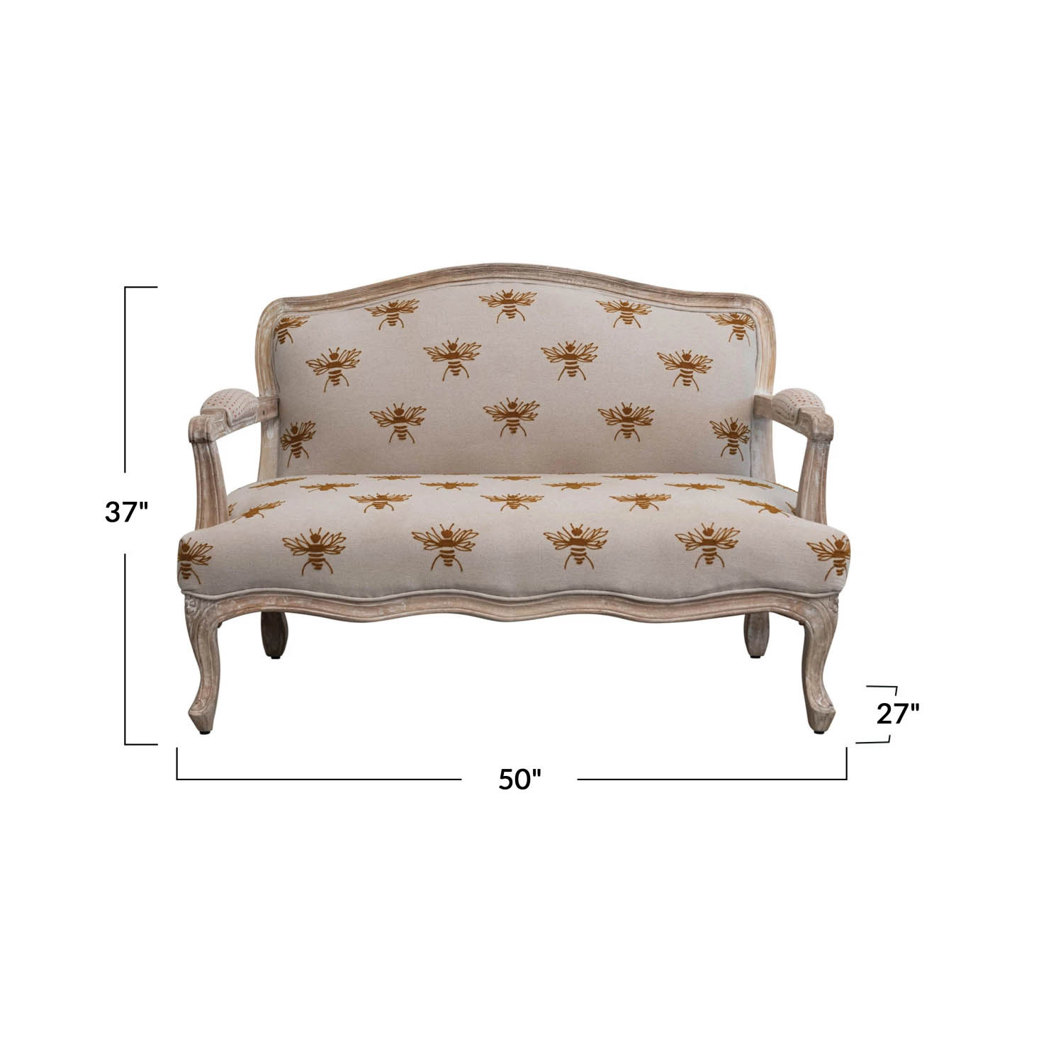 Cotton & Linen Upholstered Bee Sofa w/ Mango Wood Frame