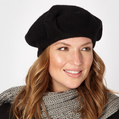 Wool Felt Beret Tam - Black, featuring soft wool