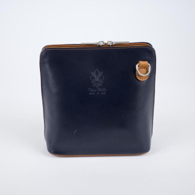 Crossbody Handbag Italian Leather Navy with Strap