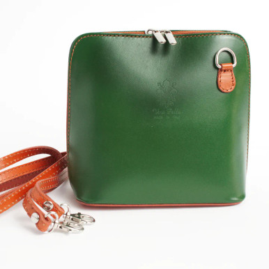Crossbody Handbag Italian Leather Green & Tan