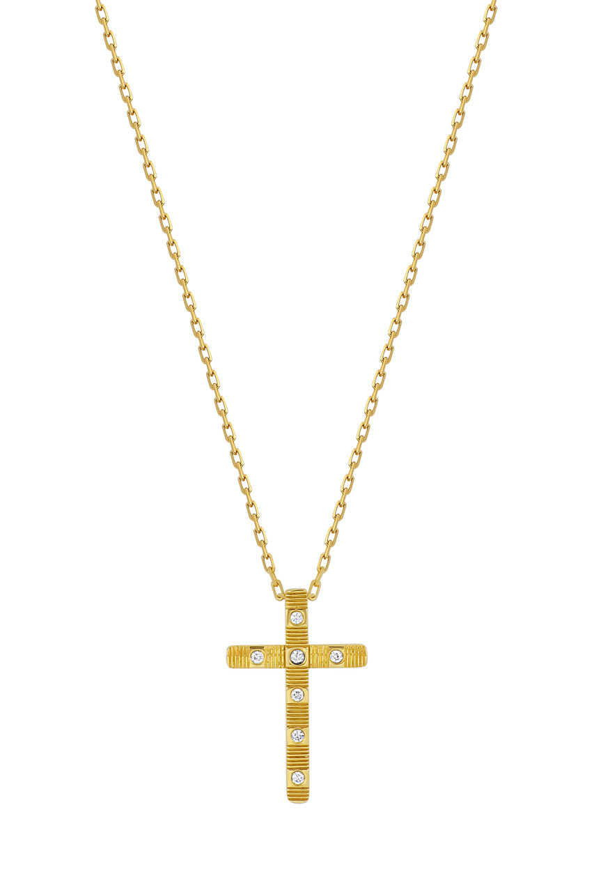 18K Yellow Gold Natural Diamond Cleo Cross Pendant Necklace