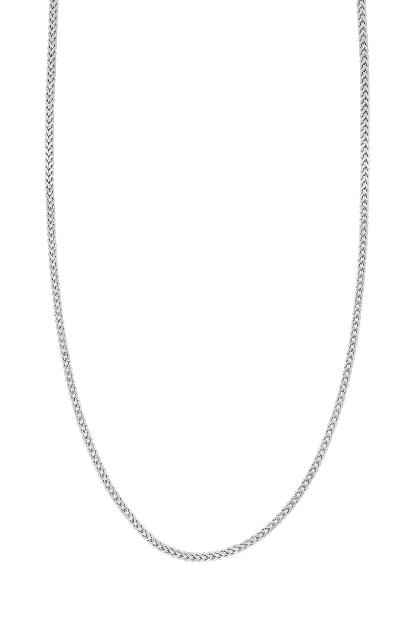 14K White Gold Men's Square Wheat Chain Necklace