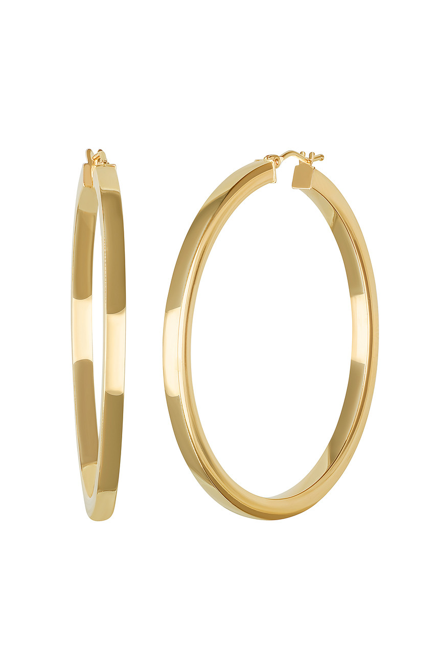14K Yellow Gold Large Square Tube Hoop Earrings