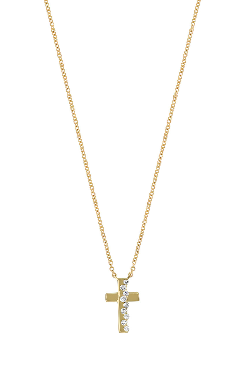 18K Yellow Gold Natural Diamond Audrey Cross Pendant Necklace