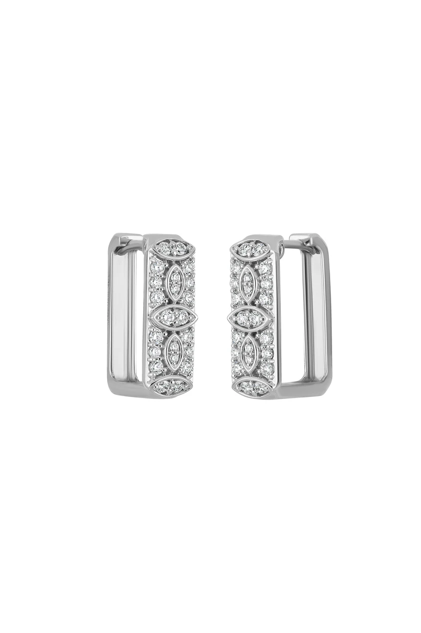 18K White Gold Natural Diamond Mika Square Hoop Earrings