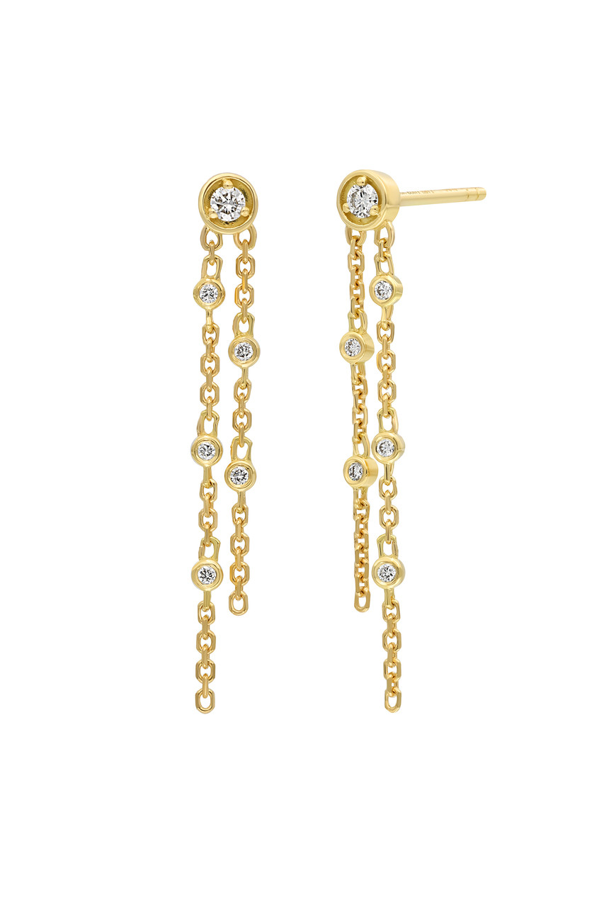 18K Yellow Gold Diamond Monaco Linear Drop Earrings