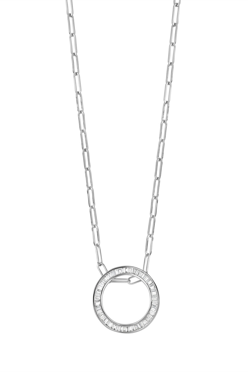 18K White Gold Circle of Life Large Diamond Pendant Necklace