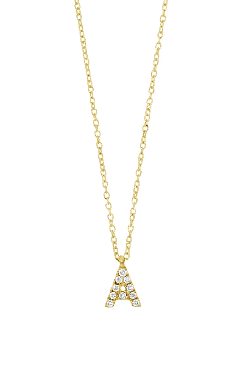 18K Yellow Gold Natural Diamond Bony Levy Mini Icon Initial Pendant Necklace