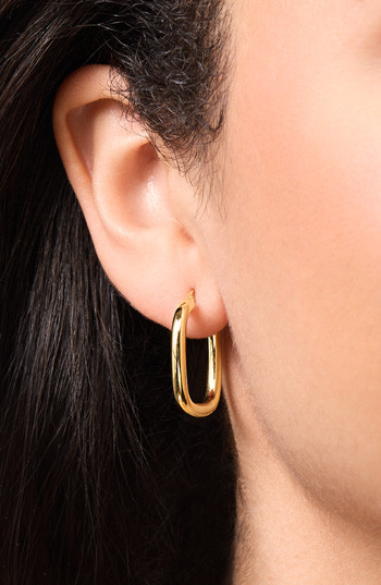 14K Yellow Gold Bony Levy Squared Round Hoop Earrings
