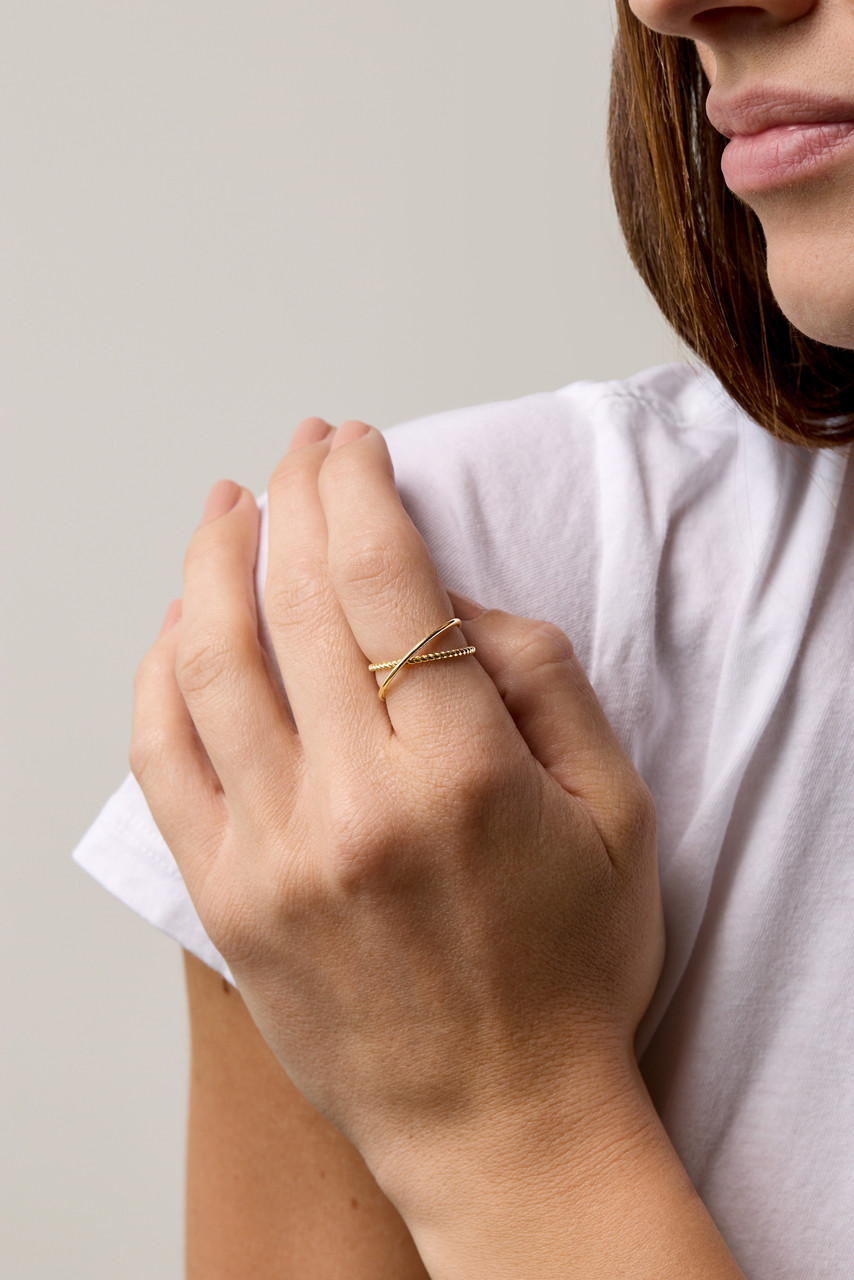 14K Yellow Gold Bony Levy Mixed Texture Crossover Ring