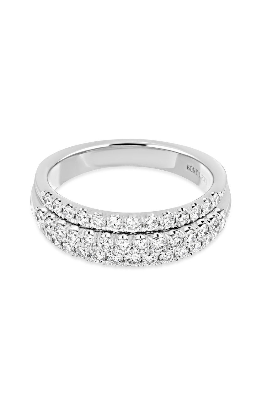 18K White Gold Natural Diamond Three-Stack Stackable Ring
