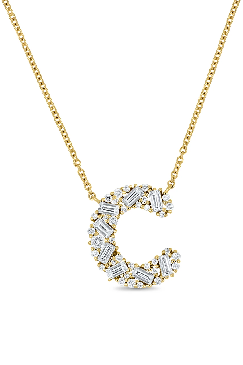 18K Yellow Gold Gatsby Natural Diamond Initial Pendant Necklace