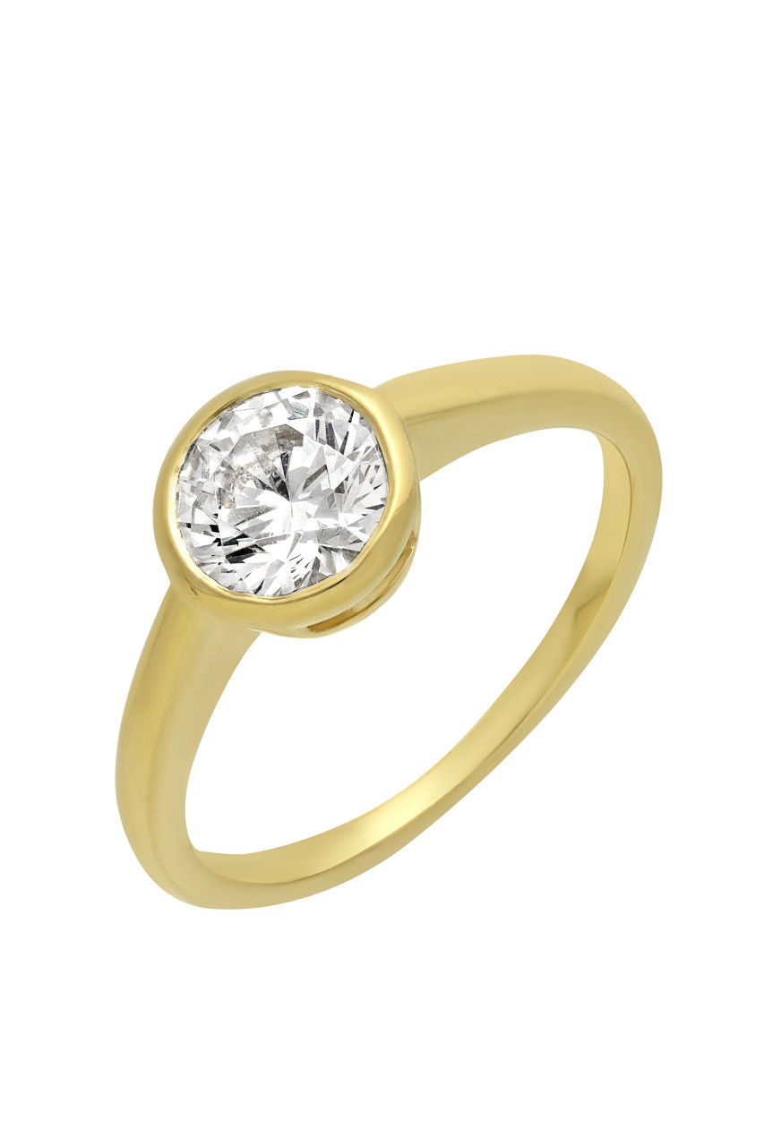 18K Yellow Gold Cubic Zirconia Bezel Engagement Ring