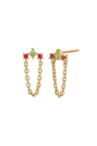 14K YELLOW GOLD PERIDOT PINK TOPAZ DROP EARRINGS 14K YELLOW GOLD PERIDOT PINK TOPAZ DROP EARRINGS