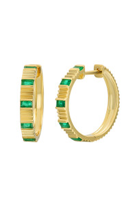 18K Yellow Gold Emerald El Mar Hoop Earrings 18K Yellow Gold Emerald El Mar Hoop Earrings