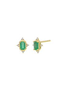 18K Yellow Gold Diamond Accented Emerald El Mar Stud Earrings 18K Yellow Gold Diamond Accented Emerald El Mar Stud Earrings