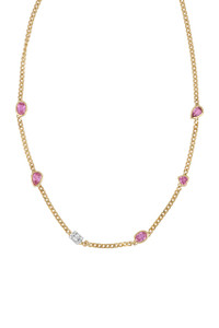 18K Yellow gold Diamond and Pink Sapphire El Mar Trend Necklace 18K Yellow gold Diamond and Pink Sapphire El Mar Trend Necklace