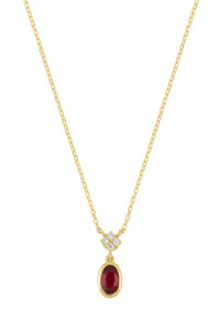 18K Yellow Gold Diamond El Mar Ruby Oval Pendant Necklace 18K Yellow Gold Diamond El Mar Ruby Oval Pendant Necklace