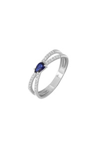 18K White Gold Mixed Stones w/ Diamond El Mar Sapphire Pear Crossover Ring 18K White Gold Mixed Stones w/ Diamond El Mar Sapphire Pear Crossover Ring
