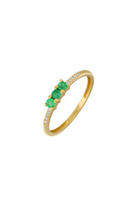 18K Yellow Gold Mixed Stones w/ Diamond El Mar Emerald Three Stone Stackable Ring 18K Yellow Gold Mixed Stones w/ Diamond El Mar Emerald Three Stone Stackable Ring