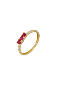 18K Yellow Gold Mixed Stones w/ Diamond El Mar Ruby Three Stone Stackable Ring 18K Yellow Gold Mixed Stones w/ Diamond El Mar Ruby Three Stone Stackable Ring