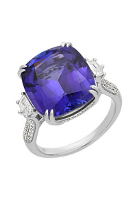18K White Gold Tanzanite w/ Diamond Bony Levy Limited Edition Royal Halo Statement Ring 18K White Gold Tanzanite w/ Diamond Bony Levy Limited Edition Royal Halo Statement Ring