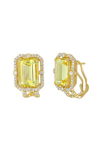18K Yellow Gold Lemon Quartz w/ Diamond Iris Stud Earring 18K Yellow Gold Lemon Quartz w/ Diamond Iris Stud Earring