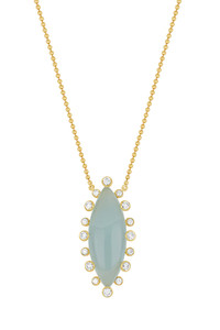 18K Yellow Gold Milky Aqua w/ Diamond Iris Elongated Marquise Pendant Necklace 18K Yellow Gold Milky Aqua w/ Diamond Iris Elongated Marquise Pendant Necklace
