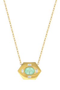 18K Yellow Gold Brazilian Emerald w/ Diamond El Mar Hexagonal Medallion Necklace