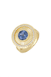 18K Yellow Gold Grey Spinel w/ Diamond Iris Tapered Statement Ring 18K Yellow Gold Grey Spinel w/ Diamond Iris Tapered Statement Ring