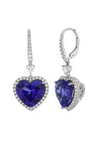 18K White Gold Tanzanite w/ Diamond Bony Levy Limited Edition Halo Heart Drop Earring 18K White Gold Tanzanite w/ Diamond Bony Levy Limited Edition Halo Heart Drop Earring