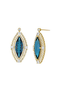 18K Yellow Gold London Blue Topaz w/ Diamond Iris Drop Earring 18K Yellow Gold London Blue Topaz w/ Diamond Iris Drop Earring