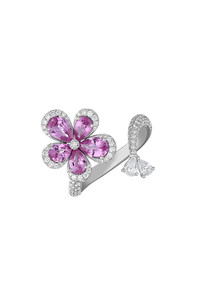 18K White Gold Mixed Stones w/ Diamond El Mar Romantic Flower Open Ring 18K White Gold Mixed Stones w/ Diamond El Mar Romantic Flower Open Ring