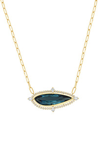 18K Yellow Gold London Blue Topaz w/ Diamond Iris Elongated Silhouette Pendant Necklace 18K Yellow Gold London Blue Topaz w/ Diamond Iris Elongated Silhouette Pendant Necklace