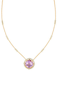 18K Yellow Gold Rose De France Iris Halo Pendant Necklace 18K Yellow Gold Rose De France Iris Halo Pendant Necklace
