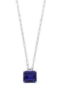 18K White Gold Tanzanite w/ Diamond Bony Levy Limited Edition Asscher-Cut Pendant Necklace