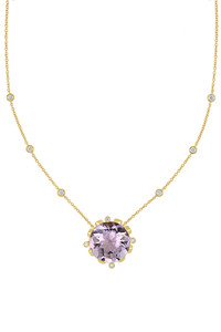 18K Yellow Gold Rose De France Iris Classic Gemstone Pendant Silhouette Necklace 18K Yellow Gold Rose De France Iris Classic Gemstone Pendant Silhouette Necklace