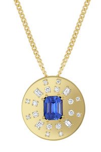 18K Yellow Gold Sapphire w/ Diamond El Mar Circular Medallion Pendant Necklace 18K Yellow Gold Sapphire w/ Diamond El Mar Circular Medallion Pendant Necklace