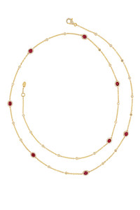 18K Yellow Gold Mixed Stones w/ Diamond El Mar Ruby-by-the-Yard Necklace 18K Yellow Gold Mixed Stones w/ Diamond El Mar Ruby-by-the-Yard Necklace