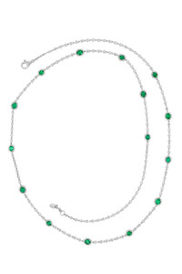 18K White Gold Mixed Stones w/ Diamond El Mar Emerald-by-the-Yard Necklace 18K White Gold Mixed Stones w/ Diamond El Mar Emerald-by-the-Yard Necklace