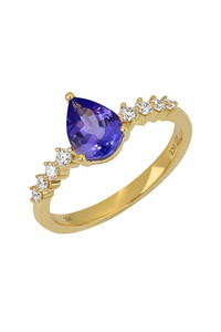 18K Yellow Gold Tanzanite w/ Diamond Iris Pear Statement Ring 18K Yellow Gold Tanzanite w/ Diamond Iris Pear Statement Ring