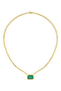 18K Yellow Gold Emerald w/ Diamond El Mar Tapered Gold Choker Pendant Necklace 18K Yellow Gold Emerald w/ Diamond El Mar Tapered Gold Choker Pendant Necklace